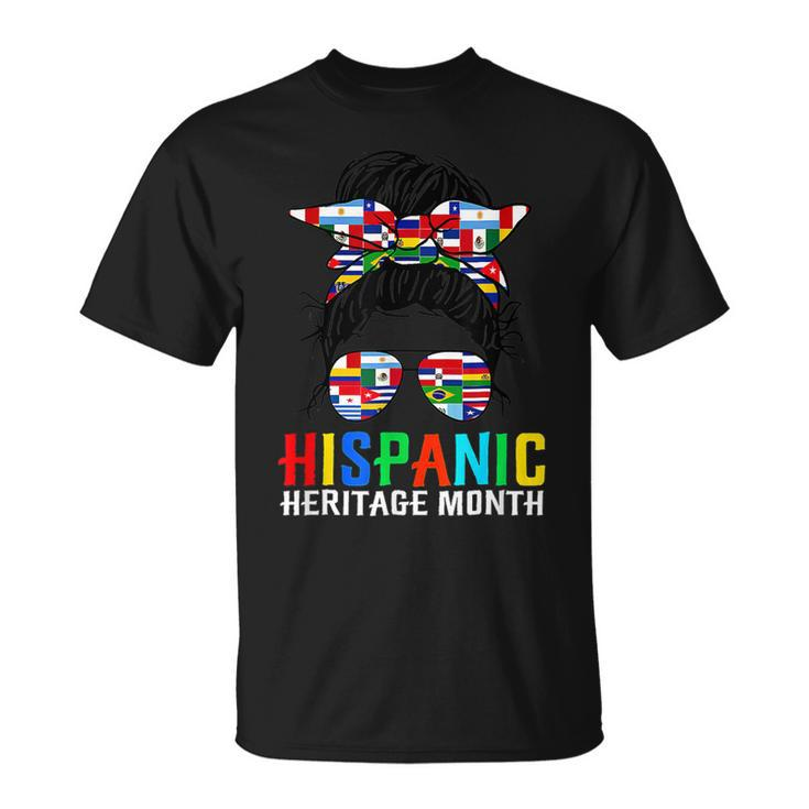 National Hispanic Heritage Month Latin Flags Messy Bun V3 T-shirt