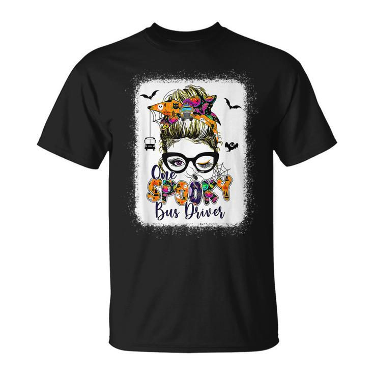 One Spooky Bus Driver Messy Bun Trick Or Treat Halloween V5 T-shirt