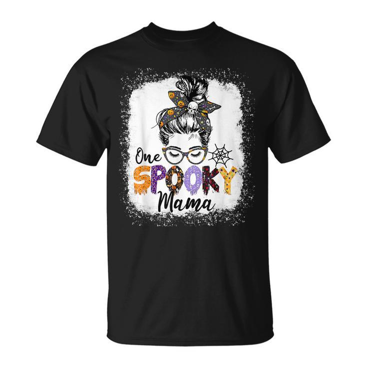 One Spooky Mama Messy Bun Skull Halloween Funny Mom Life  Unisex T-Shirt