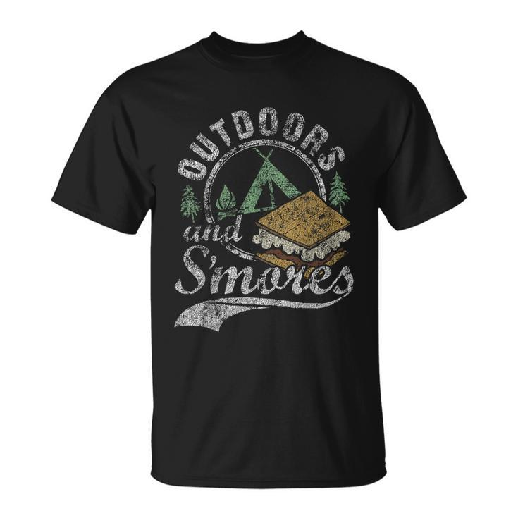Outdoors And Smores Campfire Camping Distressed T-shirt