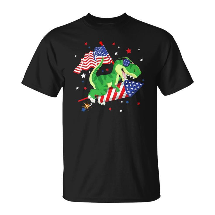 Patriotic Dinosaur Fireworks &8211 Usa American Flag 4Th Of July Unisex T-Shirt