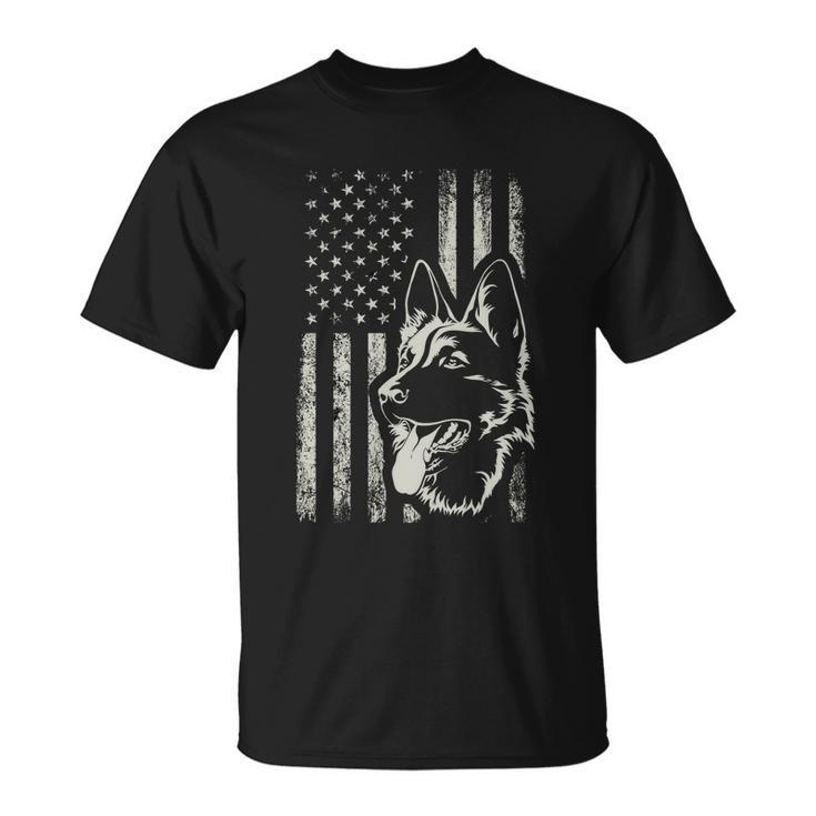 Patriotic German Shepherd American Flag Dog Lover Gift Funny Gift Unisex T-Shirt
