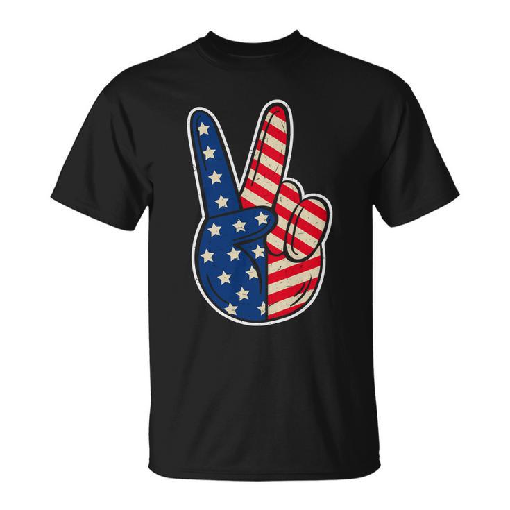 Peace Sign Hand Patriotic American Graphic Plus Size Shirt For Men Women Family Unisex T-Shirt