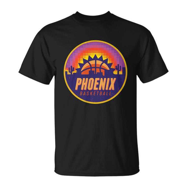 Phoenix Basketball Retro Logo Pixel Sunset Unisex T-Shirt