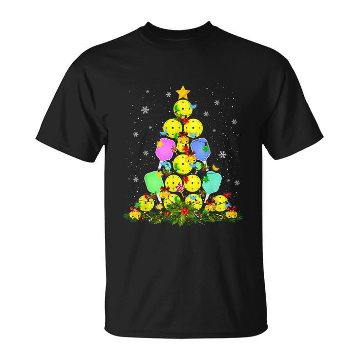 Pickleball Christmas Tree Santa Pickleball Xmas Lights Gift Unisex T-Shirt