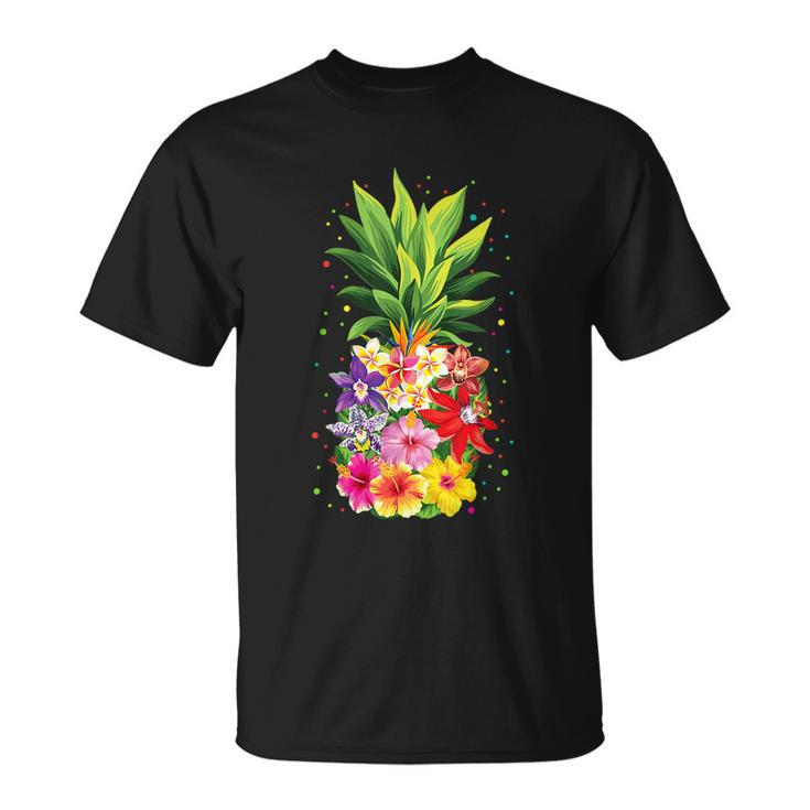 Pineapple Flowers Aloha Hawaii Vintage Hawaiian Floral Women Unisex T-Shirt