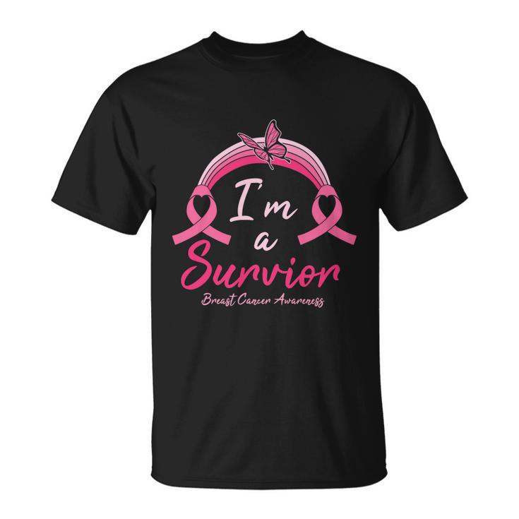 Pink Ribbon Butterfly Heart Im A Survivor Breast Caner Unisex T-Shirt