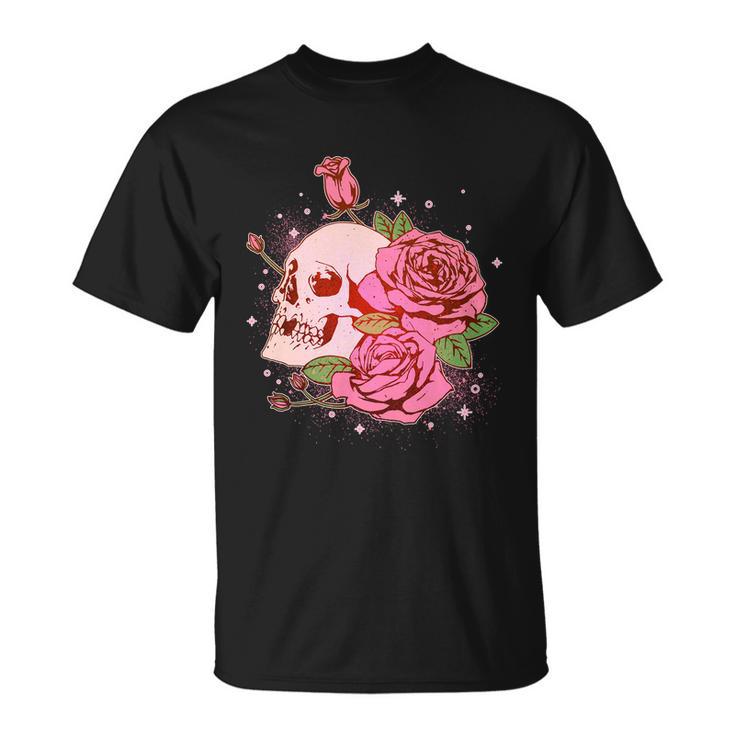 Pink Roses Skull Tattoo Unisex T-Shirt