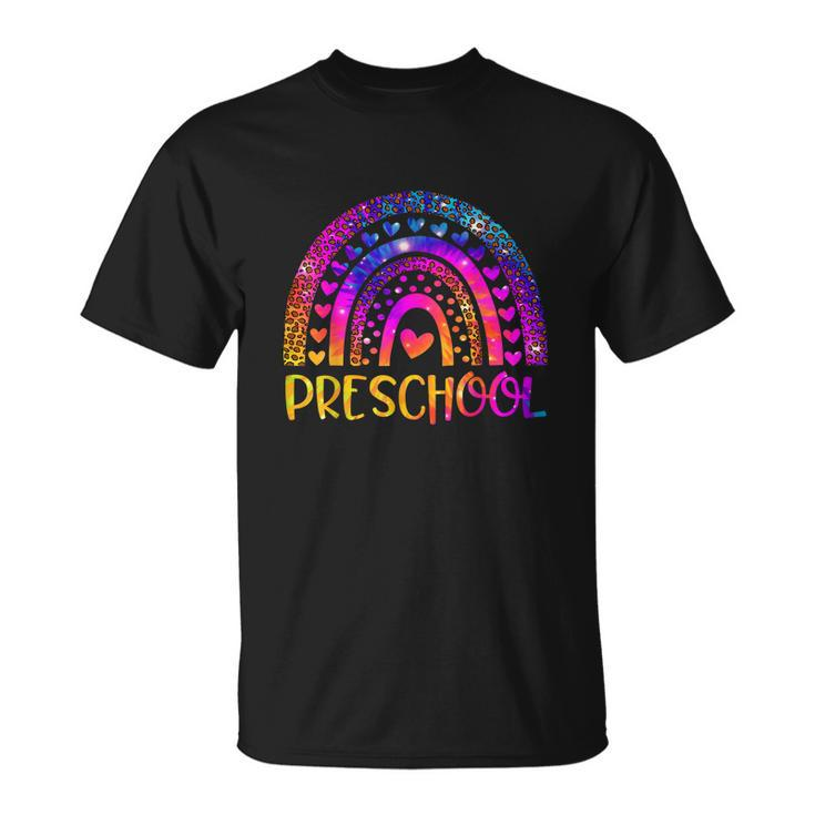 Preschool Teacher Leopard Tie Dye Rainbow Unisex T-Shirt