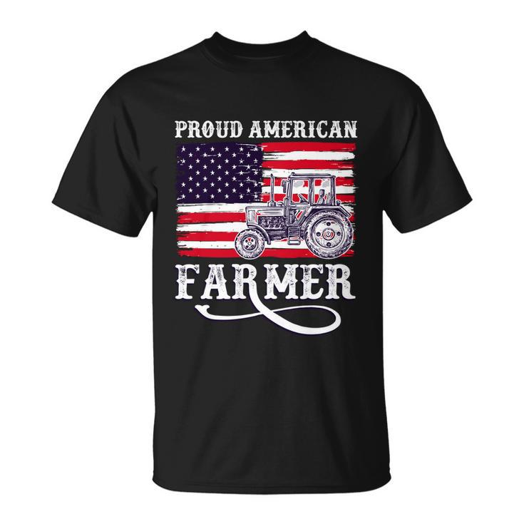 Proud American Farme Farmer With Usa Flag T-shirt