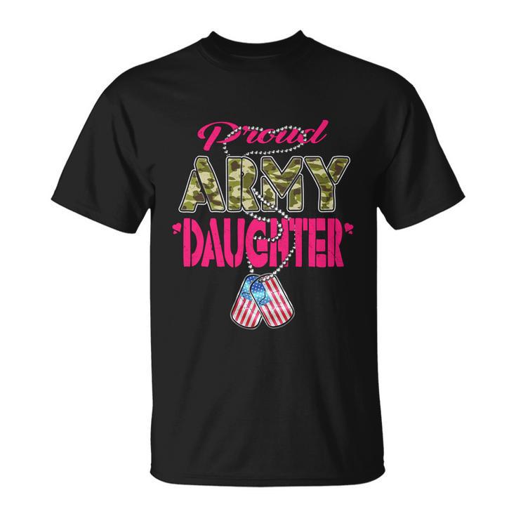 Proud Army Daughter Us Flag Gift Camo Dog Tags Military Child Gift Unisex T-Shirt