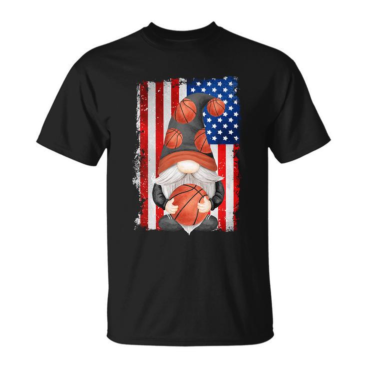 Proud Basketball Grandpa Gnome With Patriotic American Flag Cute Gift Unisex T-Shirt