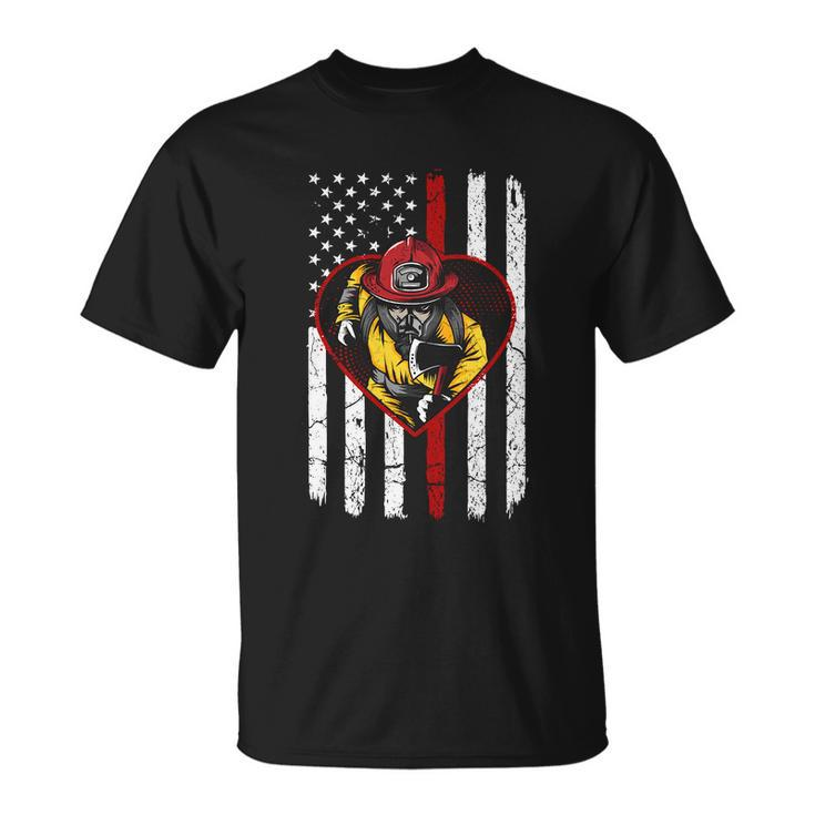 Proud To Be A Firefighter Usa American Flag Thin Red Line Unisex T-Shirt