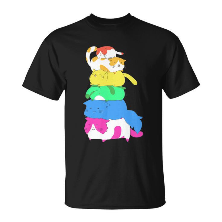 Purride Rainbow Lgbt Cat Pile Funny Feline Gay Pride Cat Gift Unisex T-Shirt