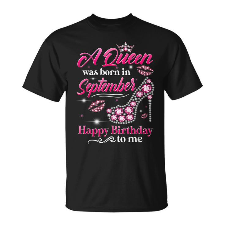 A Queen Was Born In September Birthday To Me Diamond Crown T-shirt