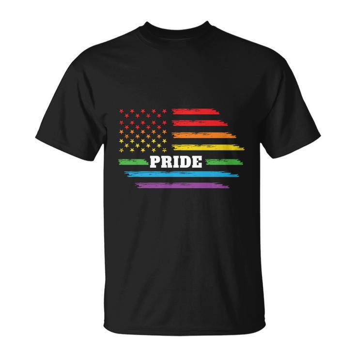 Rainbow Distressed American Flag Pride Month Lbgt Unisex T-Shirt
