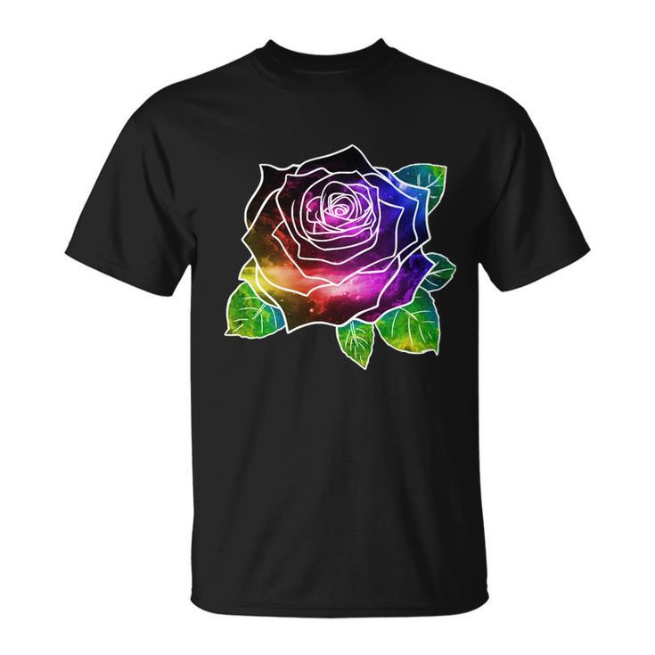 Rainbow Galaxy Floral Rose Unisex T-Shirt