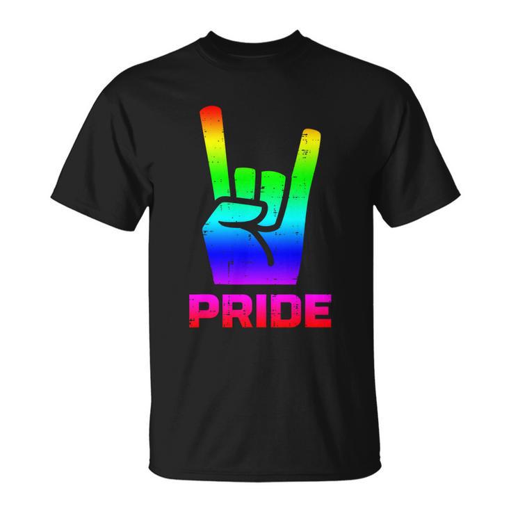 Rainbow Rock Hand Sign Pride Punk Gay Flag Lgbtq Men Women Gift Unisex T-Shirt