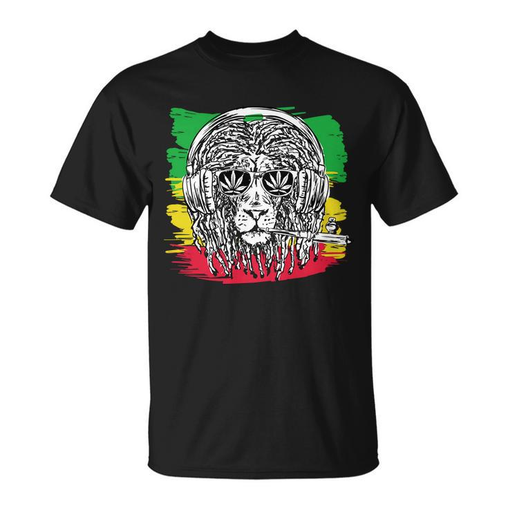 Rasta Lion With Glasses Smoking A Joint Unisex T-Shirt