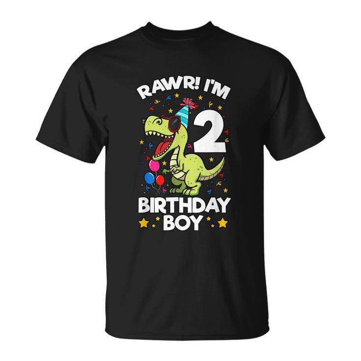 Rawr Im 2 Birthday Boy Dinosaur Trex Themed 2Nd Birthday Unisex T-Shirt