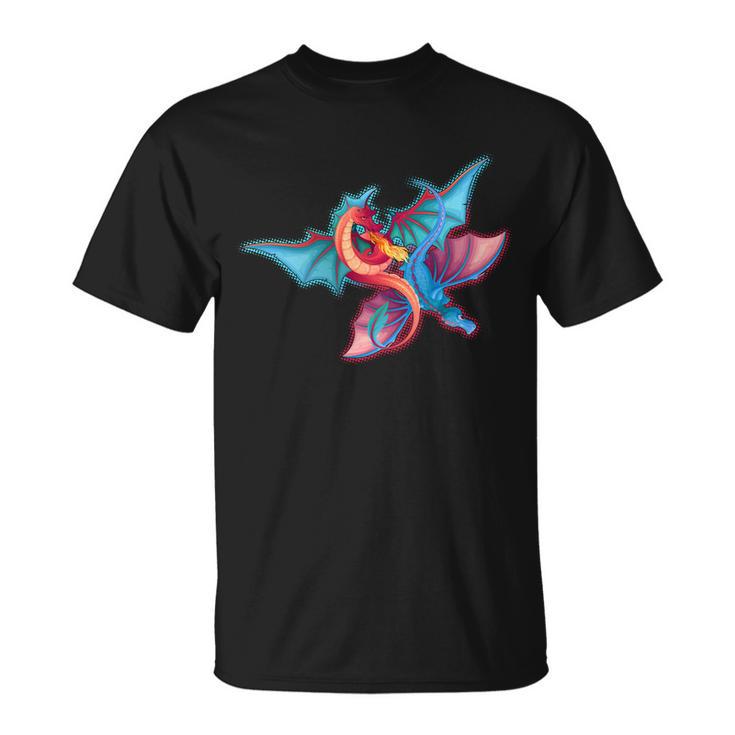 Red And Blue Flying Dragons Unisex T-Shirt