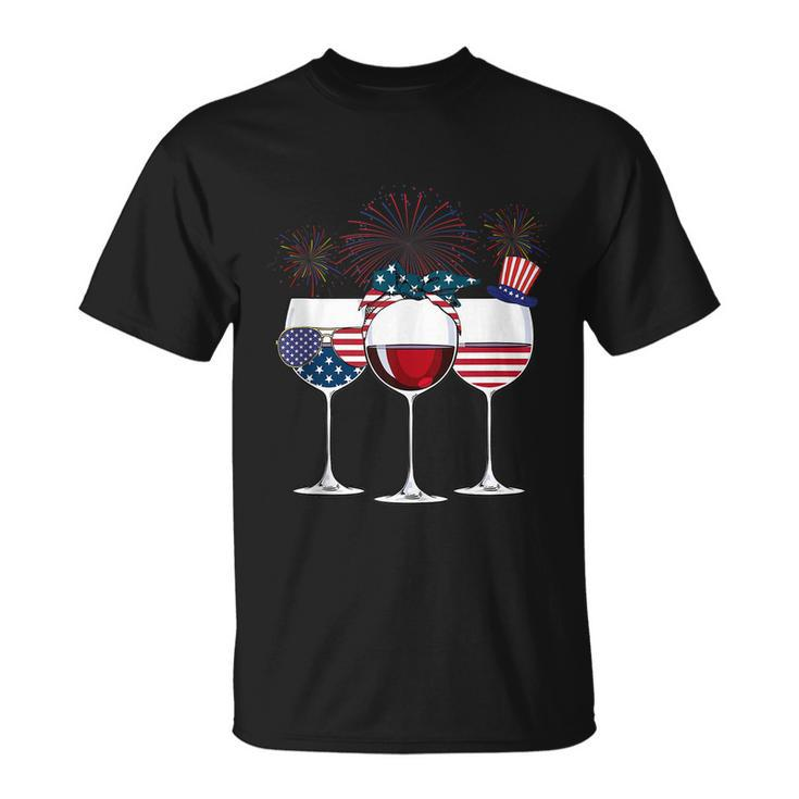 Red White And Blue Wine Glass 4Th Of July Unisex T-Shirt