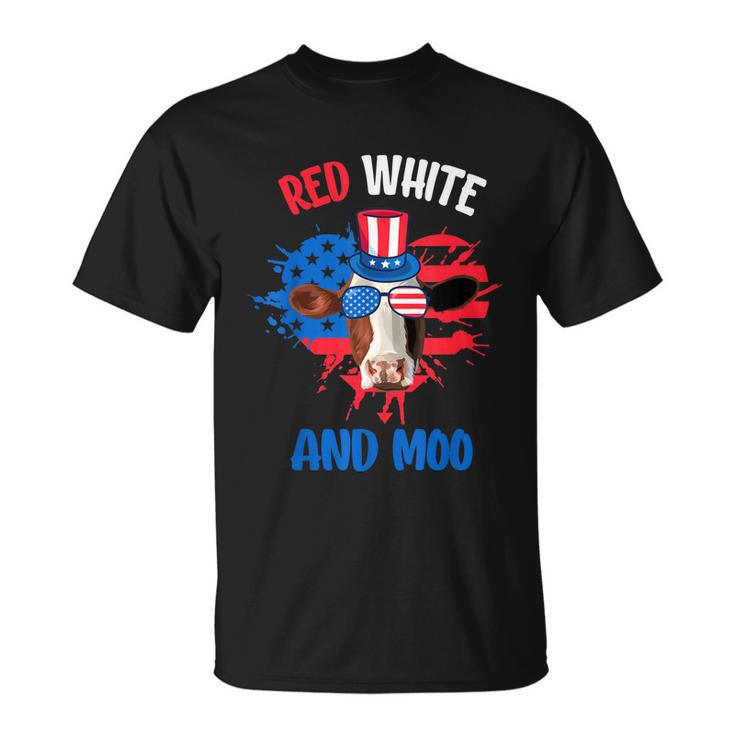 Red White And Moo Patriotic Cow Farmer 4Th Of July Tshirt Unisex T-Shirt