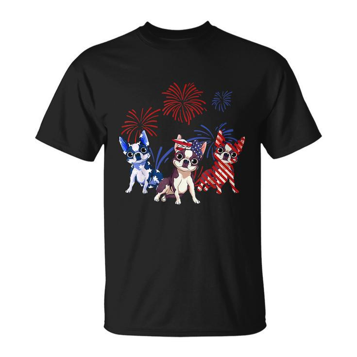 Red White Blue Boston Terrier Usa Flag 4Th Of July Unisex T-Shirt