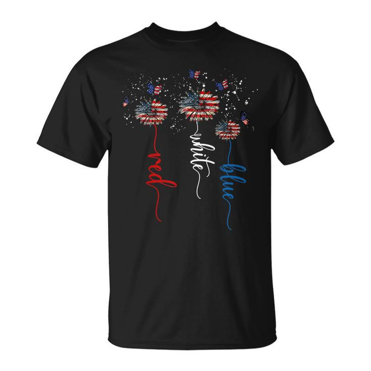 Red White Blue Sunflower Butterfly Patriotic 4Th Of July  V2 Unisex T-Shirt