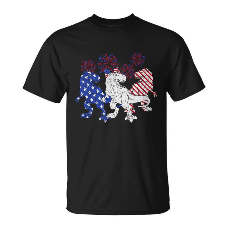 Red White Blue Trex Firework 4Th Of July Graphic Plus Size Shirt For Men Women Unisex T-Shirt