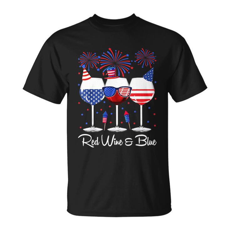 Red Wine & Blue 4Th Of July Wine Red White Blue Wine Glasses V4 Unisex T-Shirt