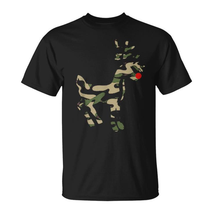 Reindeer Red Nose Camo Camouflage Xmas Holiday Hunting Men Women T-shirt Graphic Print Casual Unisex Tee