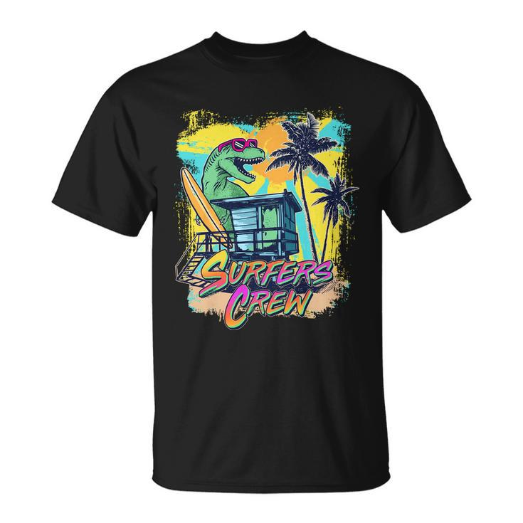 Retro 80S Eighties Trex Dinosaur Surfers Crew Unisex T-Shirt