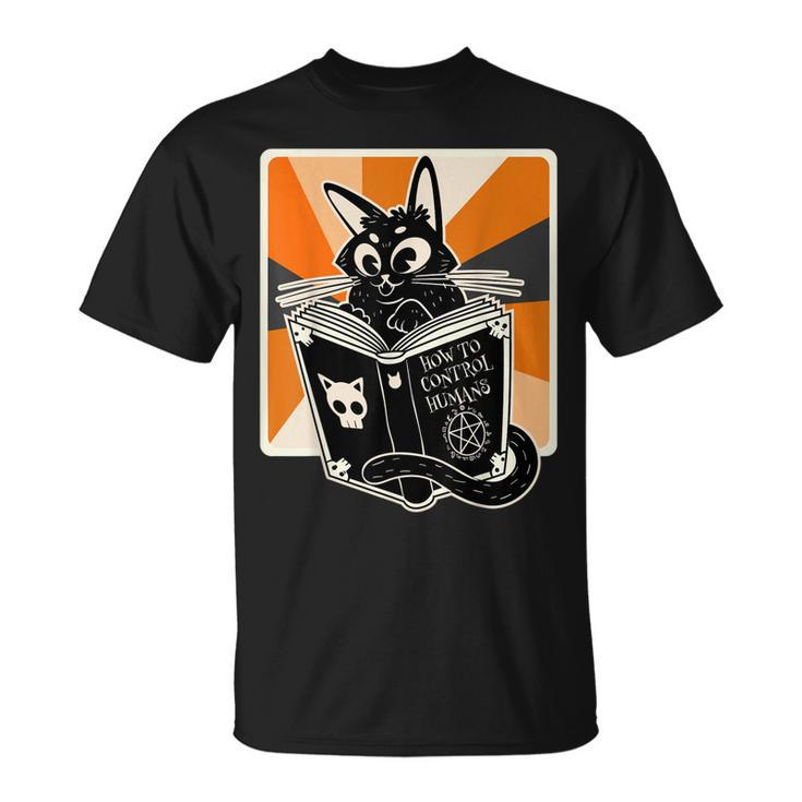 Retro Halloween Black Cat Funny Witch Book Cat Lover  Unisex T-Shirt