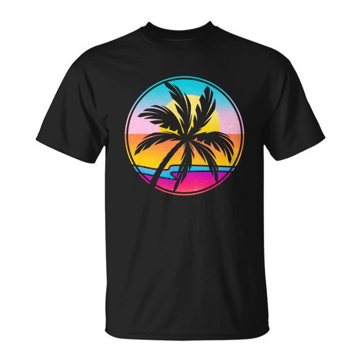 Retro Ocean Sun Palm Tree Emblem Unisex T-Shirt