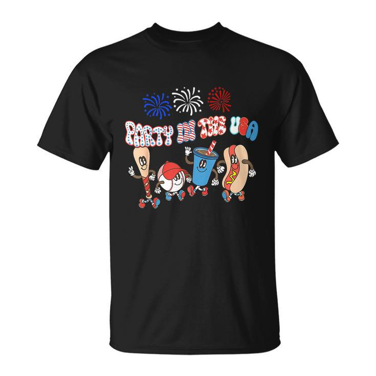 Retro Style Party In The Usa 4Th Of July Baseball Hot Dog Unisex T-Shirt