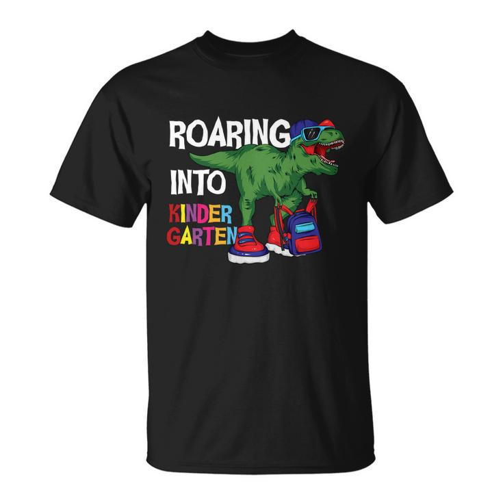 Roaring Into Kindergarten Dinosaur Back To School Unisex T-Shirt