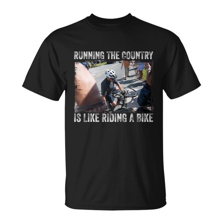 Running The Country Is Like Riding A Bike Joe Biden Funny Design Anti Biden Unisex T-Shirt