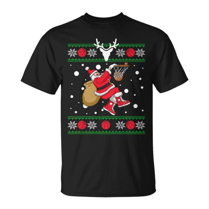 Santa Dunking Basketball Ugly Christmas Unisex T-Shirt