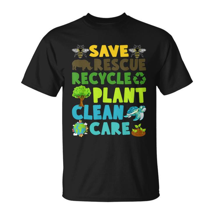 Save Bees Rescue Animals Recycle Plastic Earth Day Planet Funny Gift Unisex T-Shirt