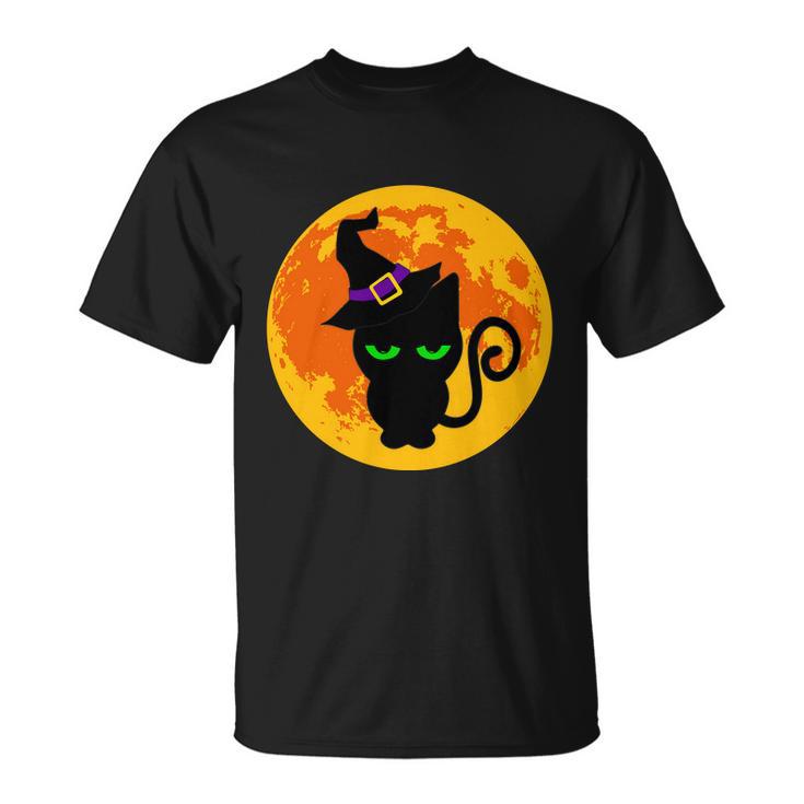 Scary Black Cat Costume Witch Hat Amp Moon Graphics Halloween Quote Unisex T-Shirt