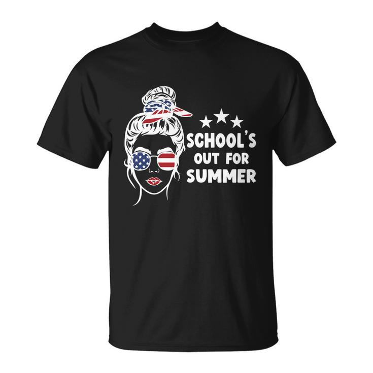 Schools Out For Summer Last Day Of School Messy Bun Us Gift Unisex T-Shirt