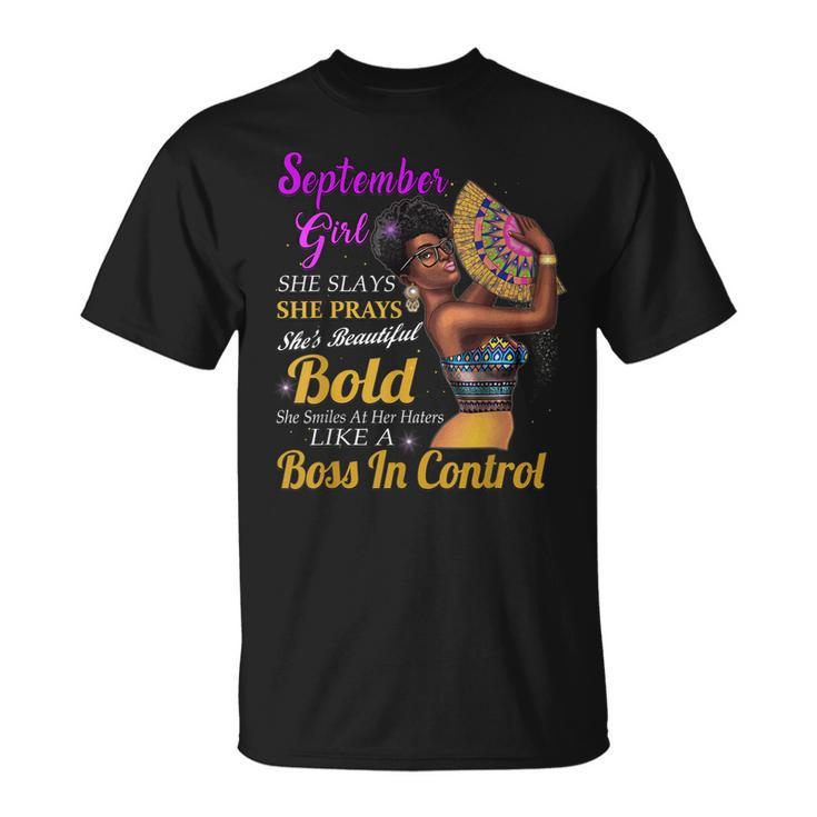 September Girl Virgo Birthday Gift Melanin Afro Queen Womens  Unisex T-Shirt