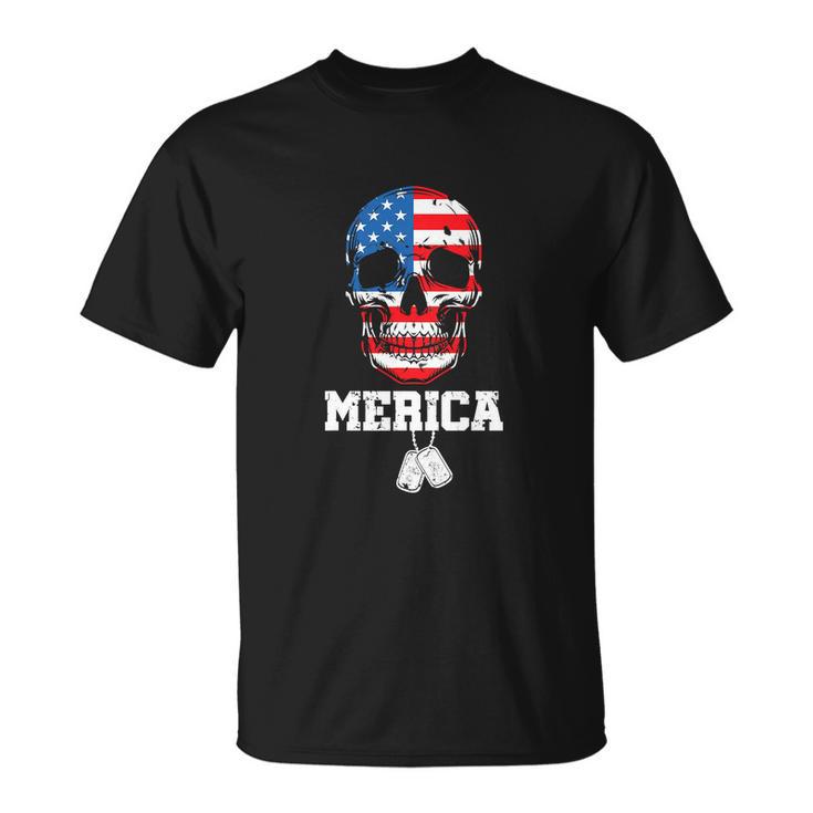 Skull Merica Patriotic American Flag Funny 4Th Of July Unisex T-Shirt