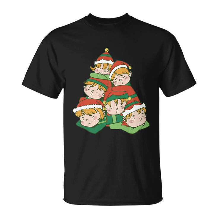 Sleepy Elves Cute Christmas Holiday Unisex T-Shirt