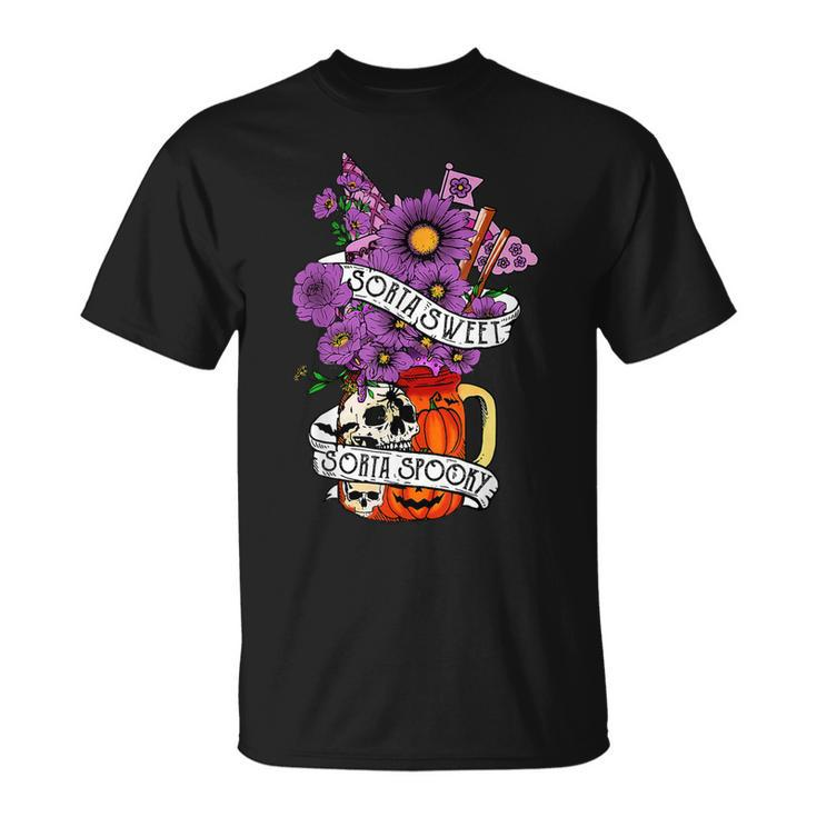 Sorta Sweet Sorta Spooky Flower Skull Pumpkin Halloween  Unisex T-Shirt