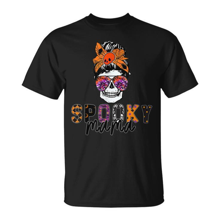 Spooky Mama Skull Halloween Womens Messy Bun Witch  Unisex T-Shirt