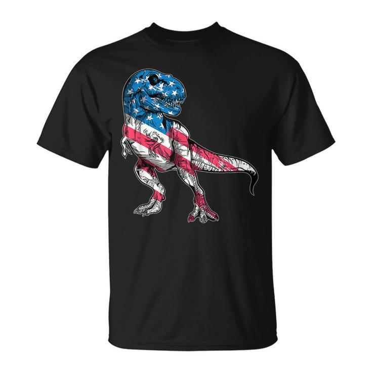 T Rex Dinosaur Cute Us Flag 4Th Of July For Boys T-shirt