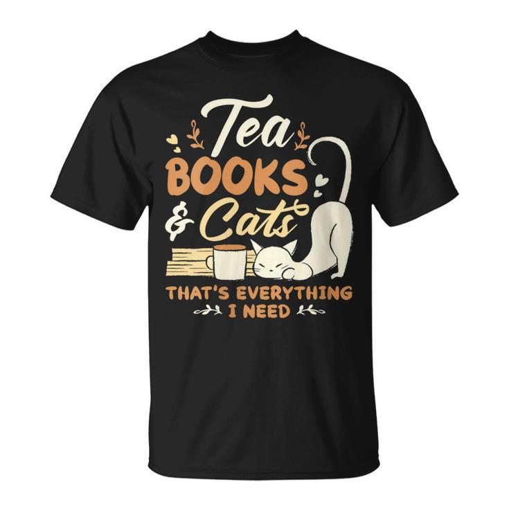 Tea Books And Cats Cat Book Lovers Reading Book T-shirt
