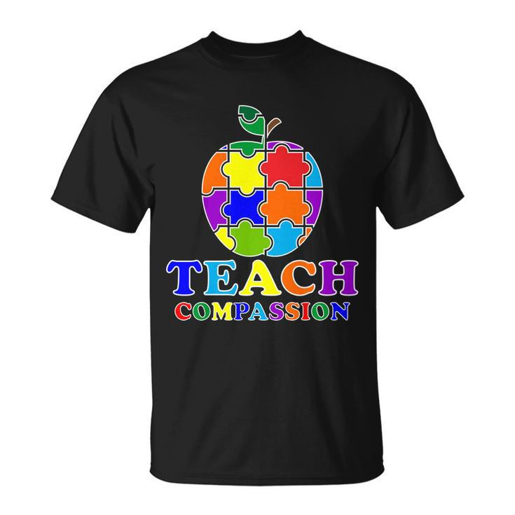 Teach Compassion Autism Awareness Teacher Apple Puzzle Unisex T-Shirt